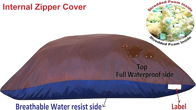 Dogbed4less Shredded Memory Foam Pillow Dog Bed with Waterproof Liner and Machine Washable Cover (Brown Nylon, Large 48"X29")