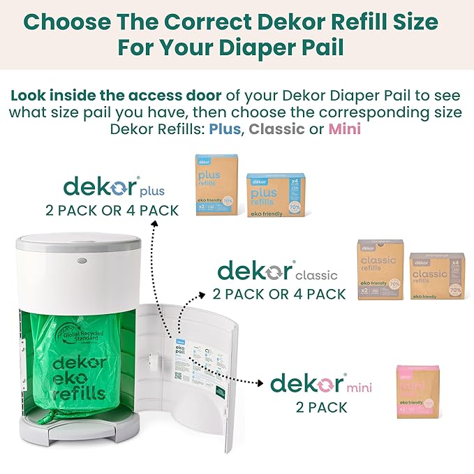 Diaper Dekor EKO Classic Diaper Pail, White | ONLY Eco-Friendly Diaper Pail Made with 70% Recycled Materials | Hands-Free: Step–Drop–Done | Cost-Effective Refill System