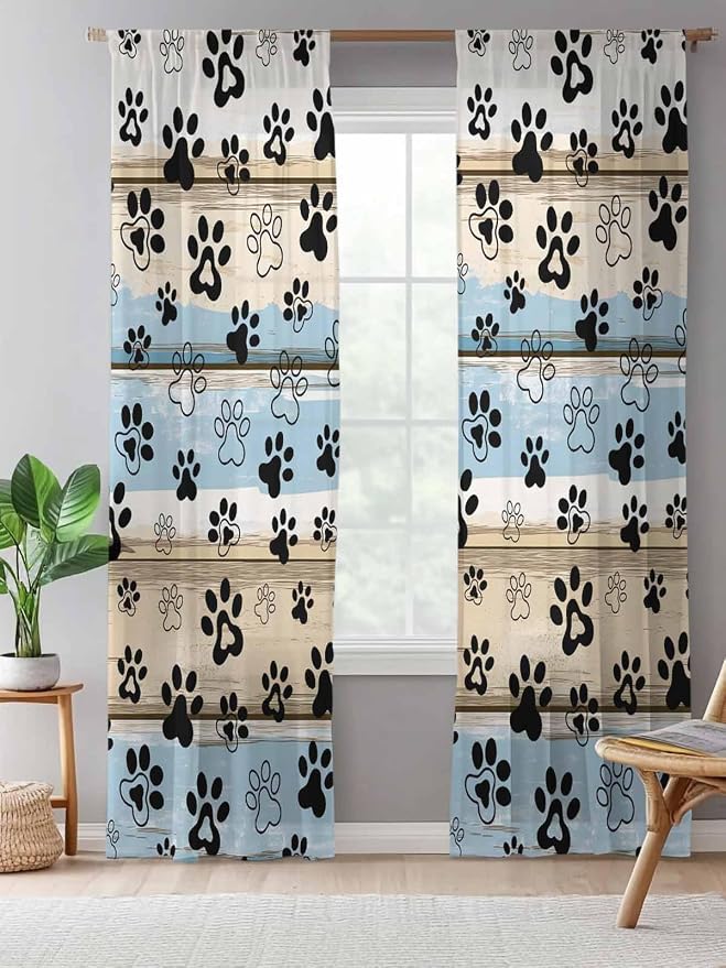Sheer Curtains 96 Inches Long, Vintage Farmhouse Rustic Wooden Grain Privacy