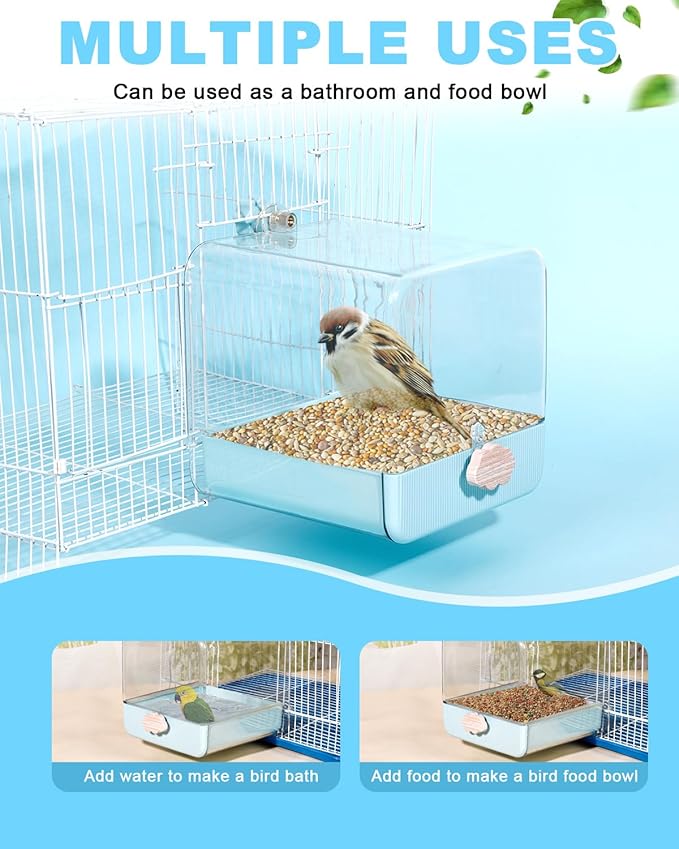 Hanging Bird Bath for Cage, 3 in 1 Multifunction Bird Bath/Bowl/House, Bird Cage Accessories Suitable for Small to Medium Birds Parakeet, African Grey, Conure, Cockatiel(6.8X6.8X6.8 inch Turquoise)