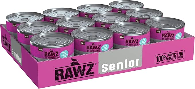 Rawz Natural Premium Pate Canned Cat Wet Food - Made with Real Meat Ingredients No BPA or Gums - 5.5oz Cans 24 Count (Salmon & Green Mussels for Seniors)
