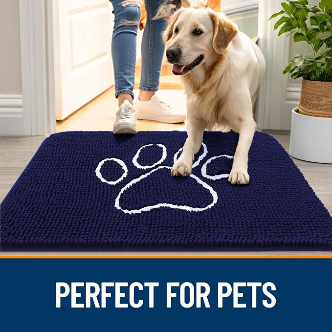 OLANLY Dog Door Mat for Muddy Paws 24x16, Paw Print Design, Absorbs Moisture