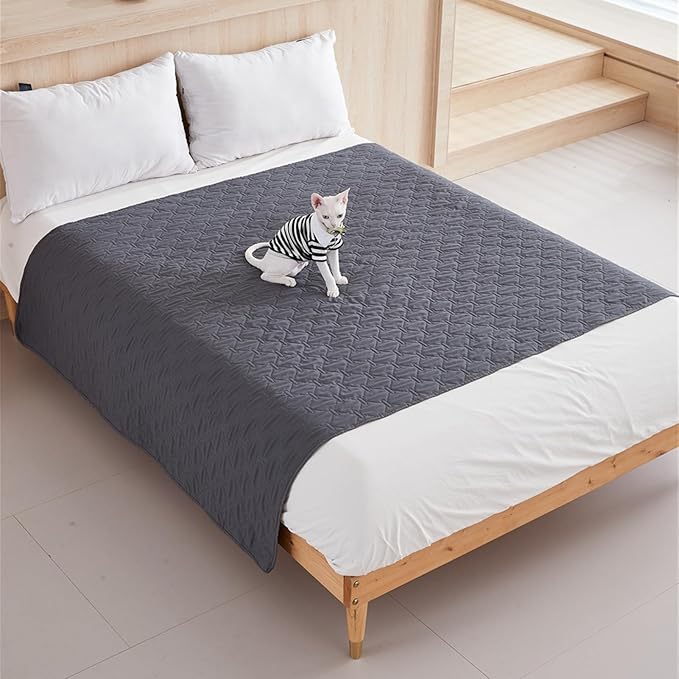 GIBZ Waterproof Dog Bed Blanket Cover Anti Slip Pet Furniture Protector Washable Large Washable Quilted Mat for Indoor, Dark Grey, 200x305cm
