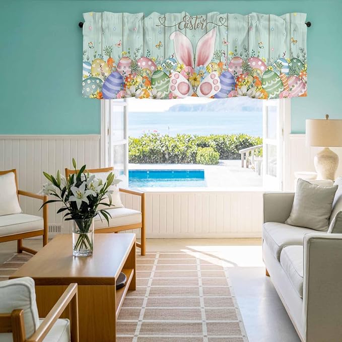 Easter Curtain Valances for Windows, Kitchen Valance Window Treatment, Spring