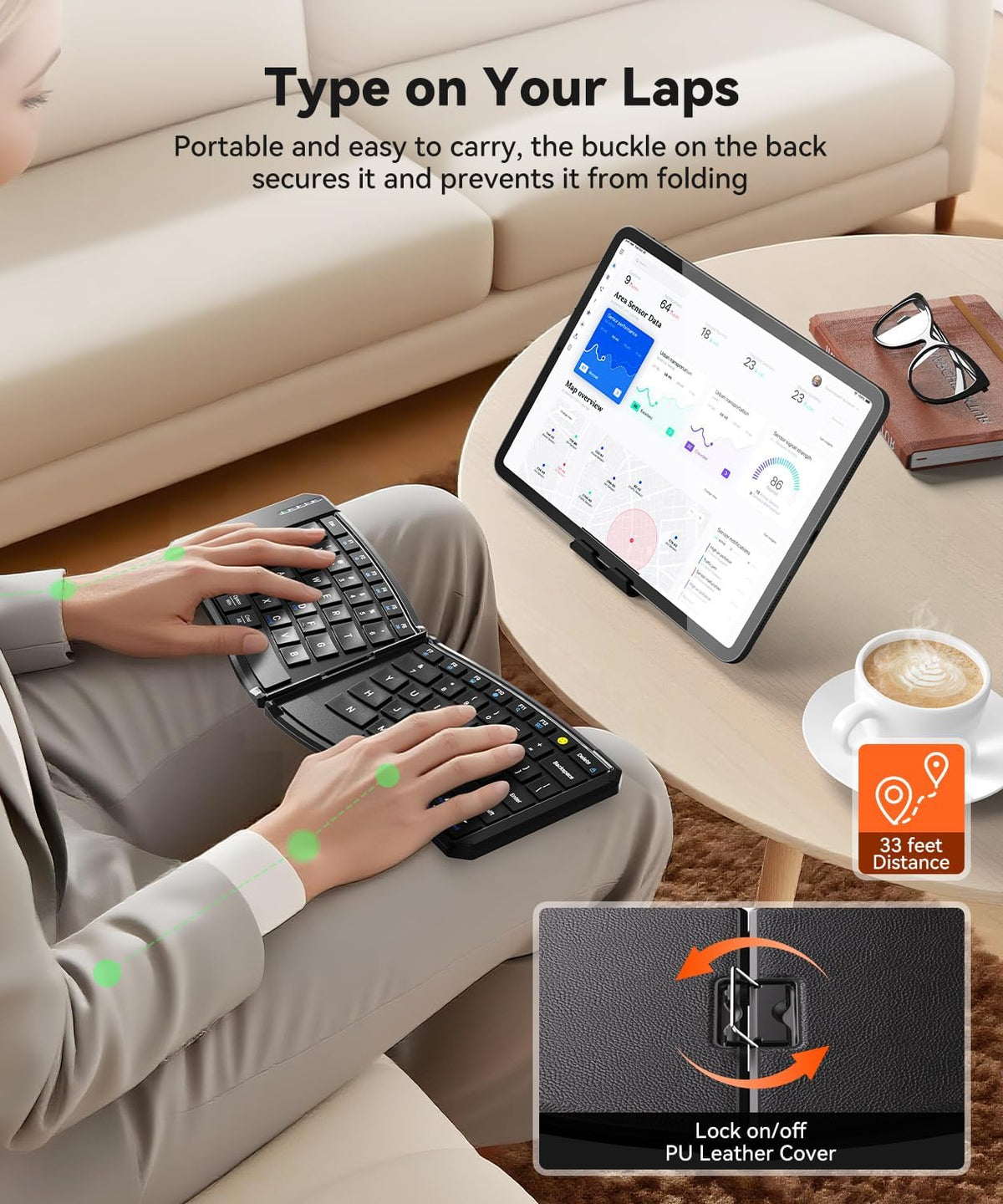 Ergonomic Foldable Keyboard, 3-Device Dual Mode 2.4G & Bluetooth