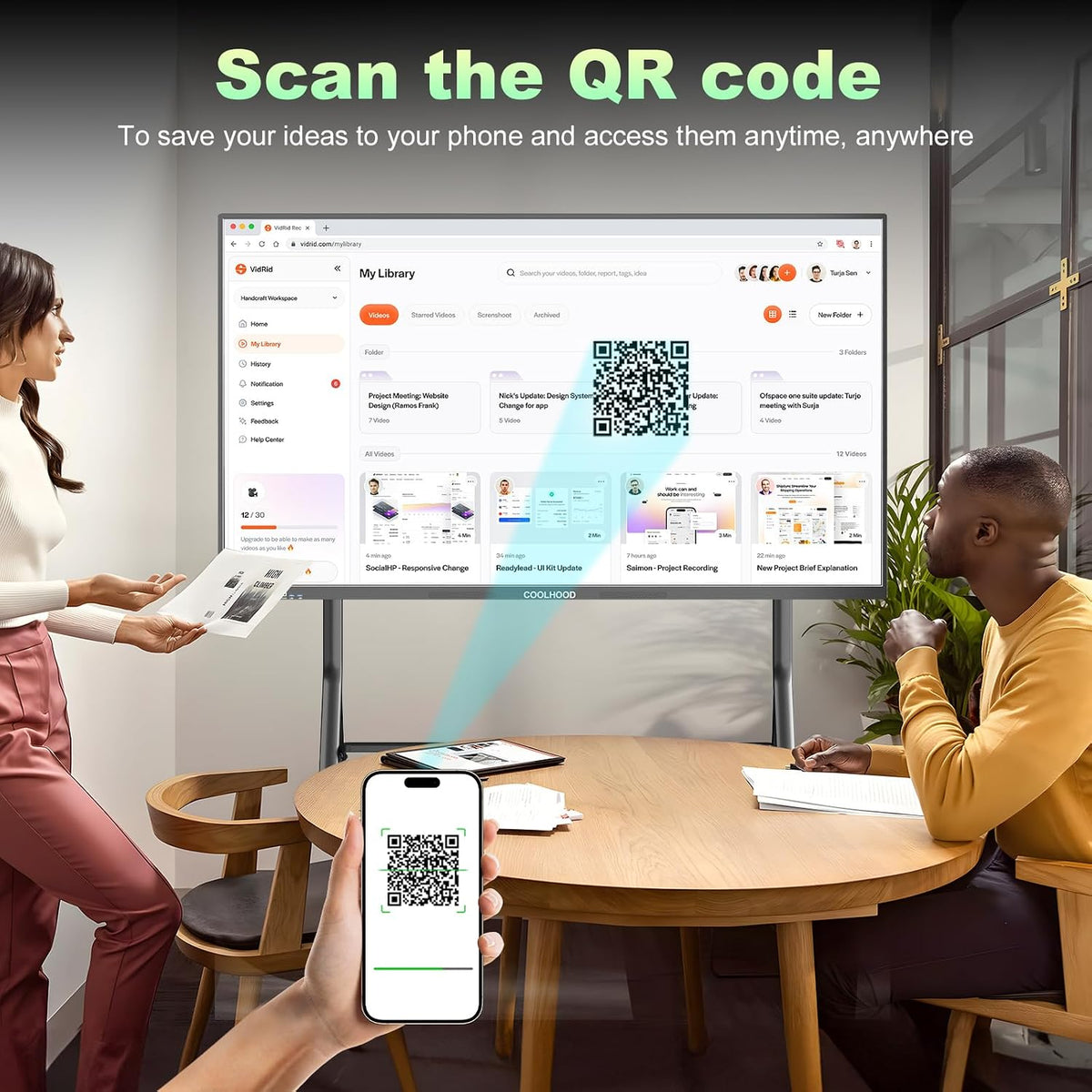 COOLHOOD 65" Smart Board, 4K UHD Touchscreen Interactive Digital Whiteboard Display, Electronic All-in-One Computer for Classroom Office Home Business w/Open App Ecosystem (Board & Wall Mount Only)