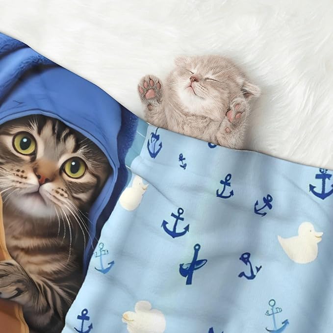 Waterproof Dog Blanket Soft Pet Blanket for Puppy, Fleece Cat Throw Blankets for Furniture Bed Couch Sofa Reversible - Funny Cat Taking a Bath