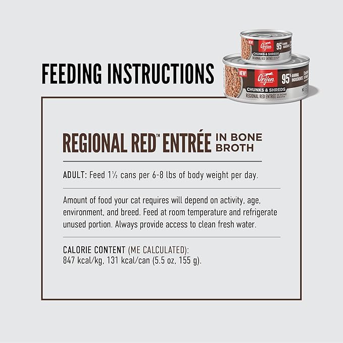 ORIJEN Chunks & Shreds Wet Cat Food Regional Red Entrée 5.5oz Cans (6 Count)