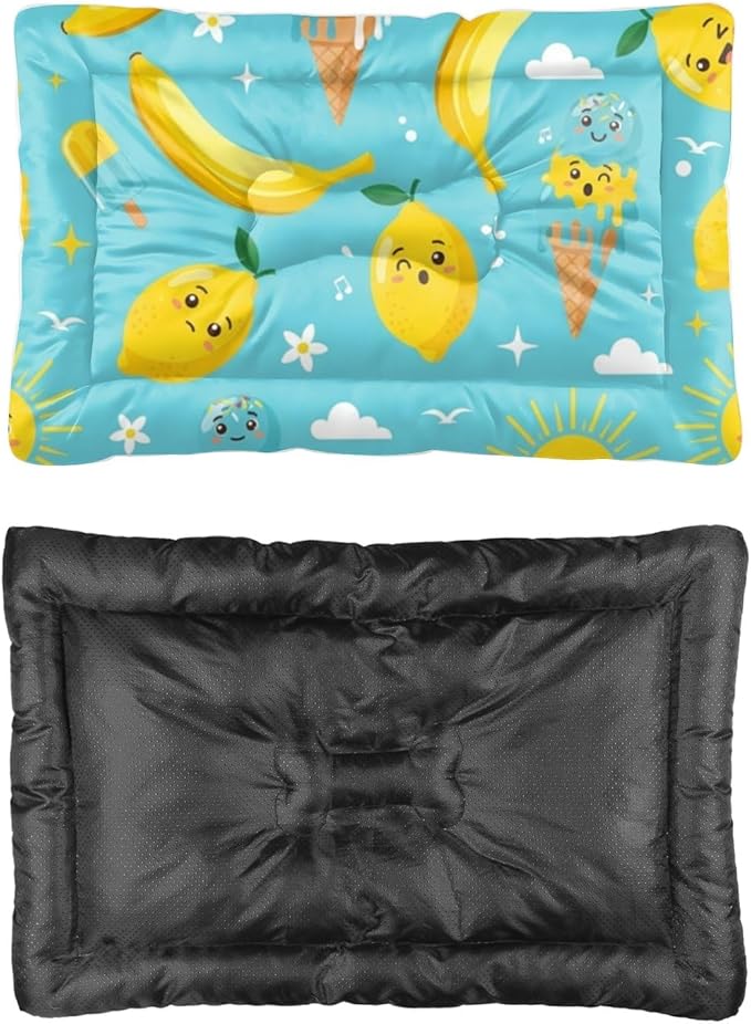 Banana Lemon Treat Turquoise Big Dog Bed Dogs Mat Pet Carrier Pad Crate Cushion Washable Non-Slip Small Dog Bed for Crate Kennel Beds for Crates Mat Cage Accessories Indoor Outdoor 36X24 Inch