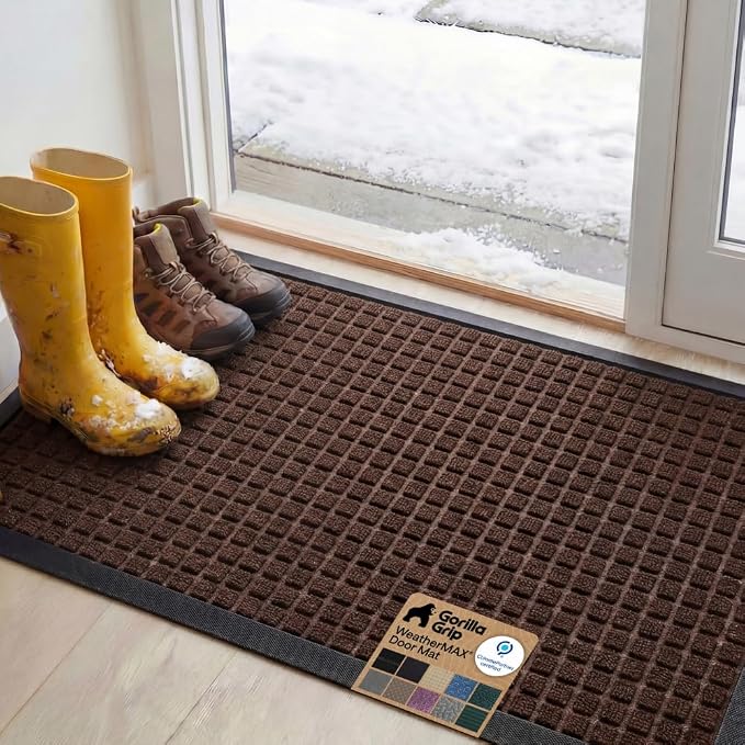 GORILLA GRIP 100% Waterproof All-Season WeatherMAX Doormat, US Designed Natural