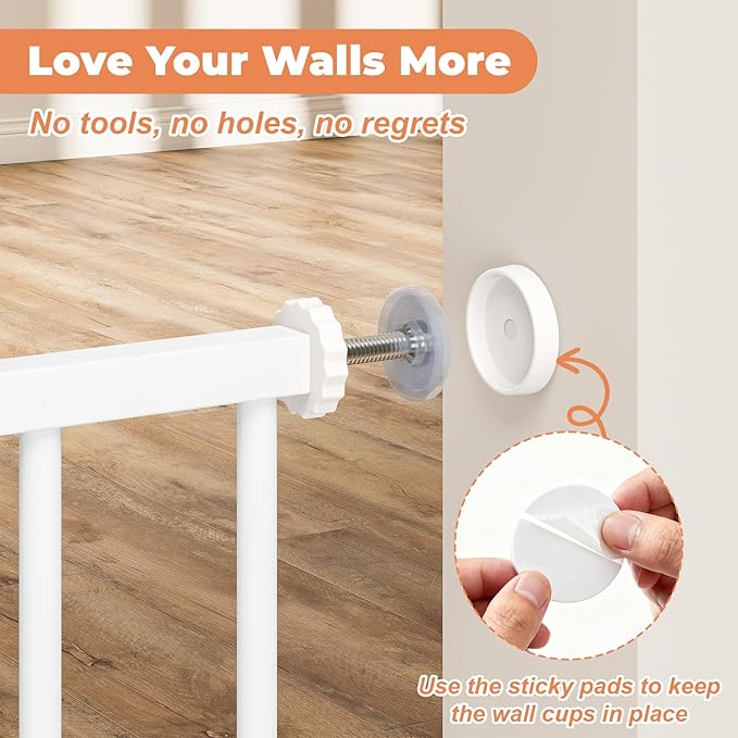 Baby Gate No Drilling, 29"-40" Auto Close Dog Gate Indoor for Doorways & Stairs, Pressure Mounted Adjustable Pet Gate, Easy Walk Through Child Gate for Children & Pets Stroller Friendly, White