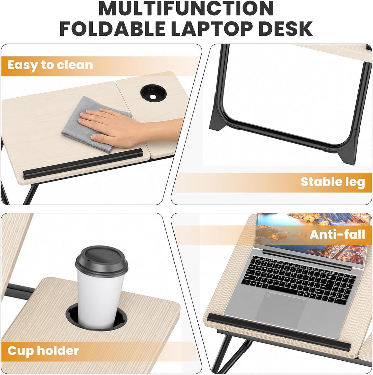 Laptop Bed Desk, 5-Angle Adjustable Bed Laptop Table with Cup Holder