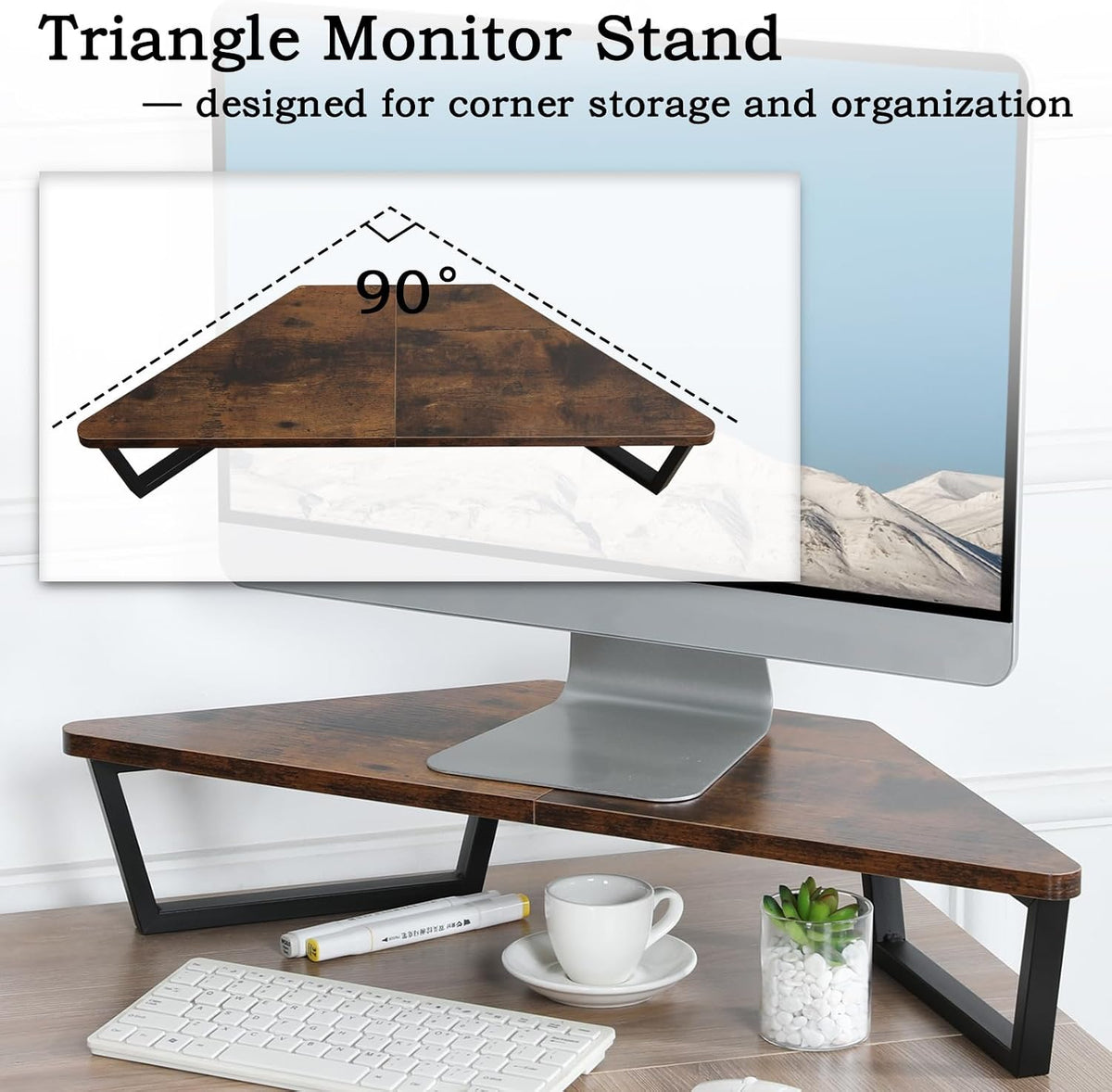 TEAMIX 26 inch Corner Monitor Stand Riser with Keyboard Storage, Espresso