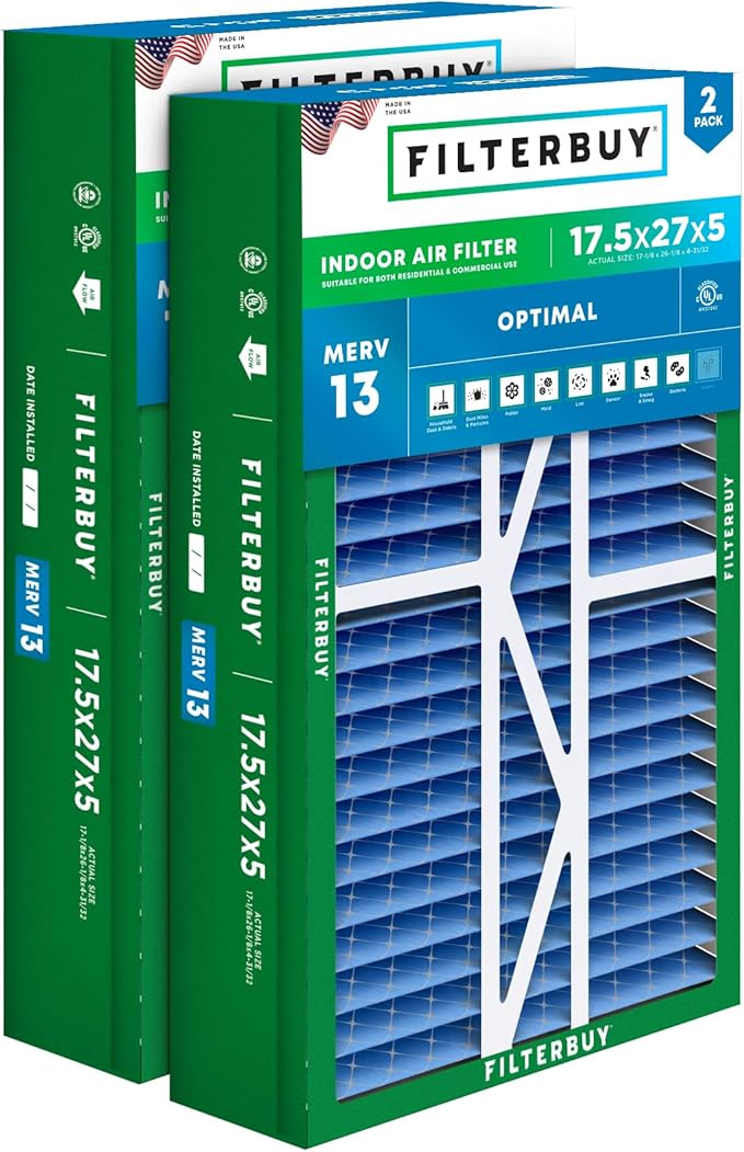 Filterbuy 17.5x27x5 Air Filter MERV 13 Optimal Smoke & Allergy Defense