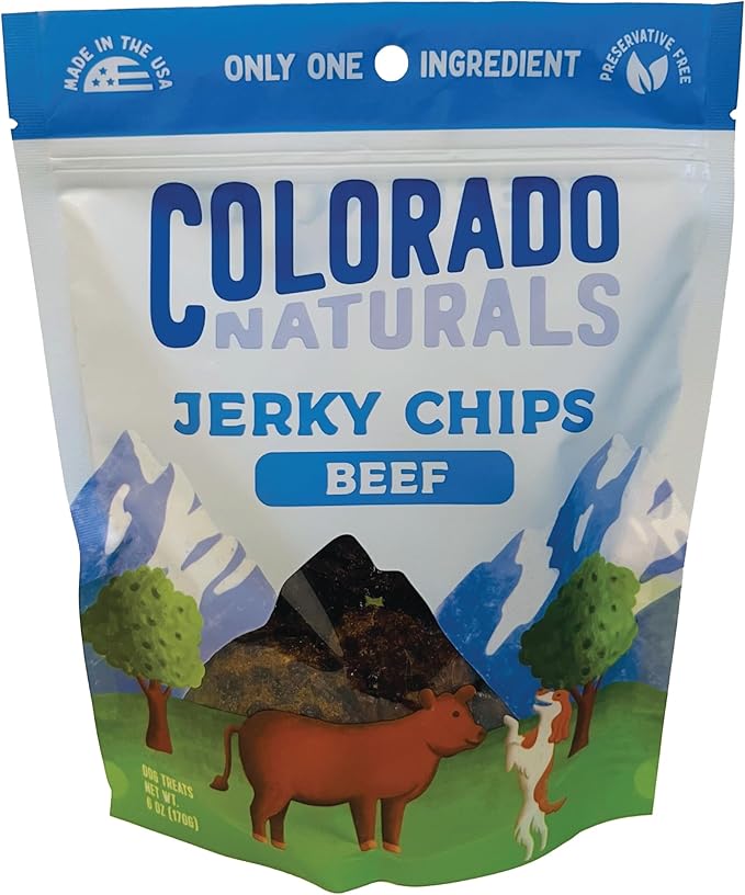 Colorado Naturals Salmon Jerky Chips Dog Treats 16 oz Beef Jerky Chips Dog Treats 6 oz – All-Natural, Made in USA, No Fillers or Preservatives – Great for Muscle Development