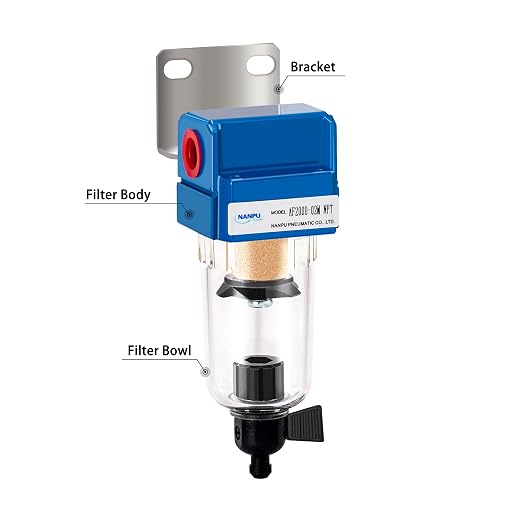 NANPU 1/4" NPT Compressed Air Line Filter, 5 Micron Brass Element, Manual Drain