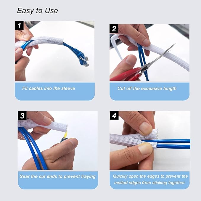 CrocSee 10ft - 1.25 inch Braided Cable Management Sleeve Cord Protector - Self-Wrapping Split Wire Loom for TV/Computer/Home Theater/Engine Bay - White