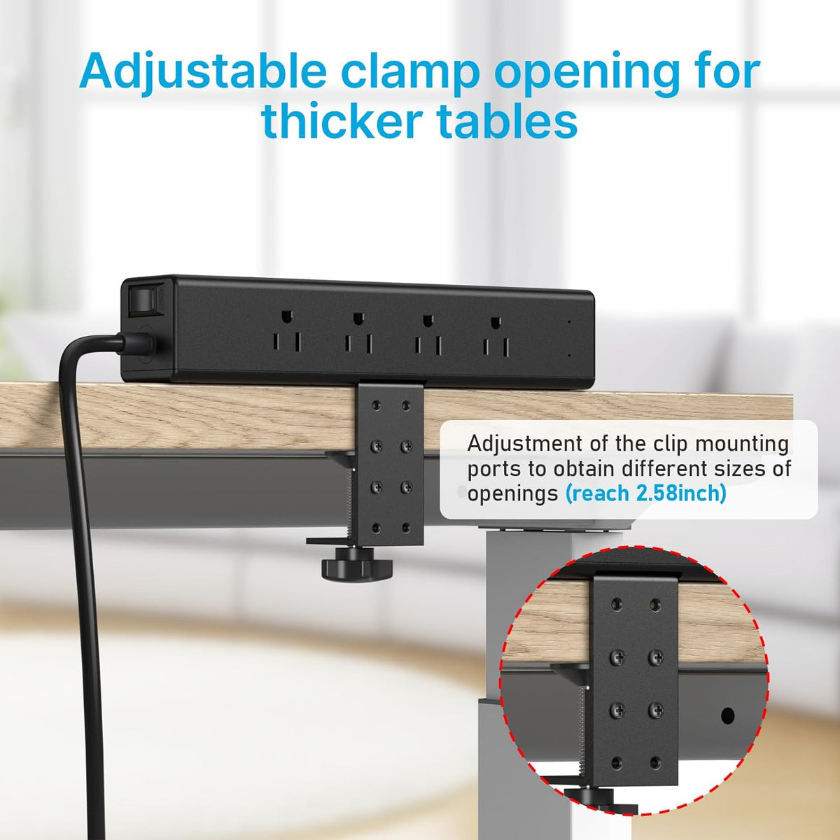CCCEI 45W Per Side USB-C Desktop Outlet Station, Clamp Power Strip Surge Protector 4800J, Home Office Standing Desk Organizers and Accessories, 10FT 14AWG 15A Extension Cord, Switch, ETL Listing.