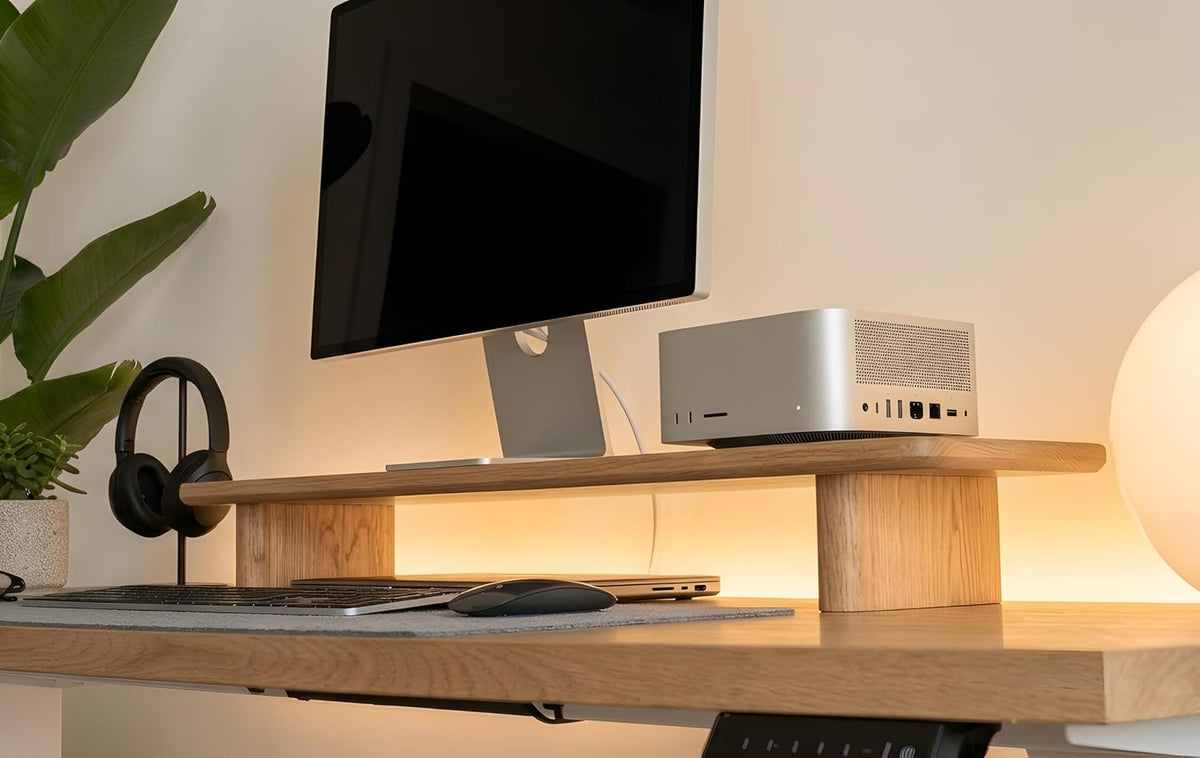 White Oak Single Monitor Stand Riser - 31.5" Wooden Monitor Stand for iMac, Laptop & Monitor, Minimalist Desk Shelf Organizer