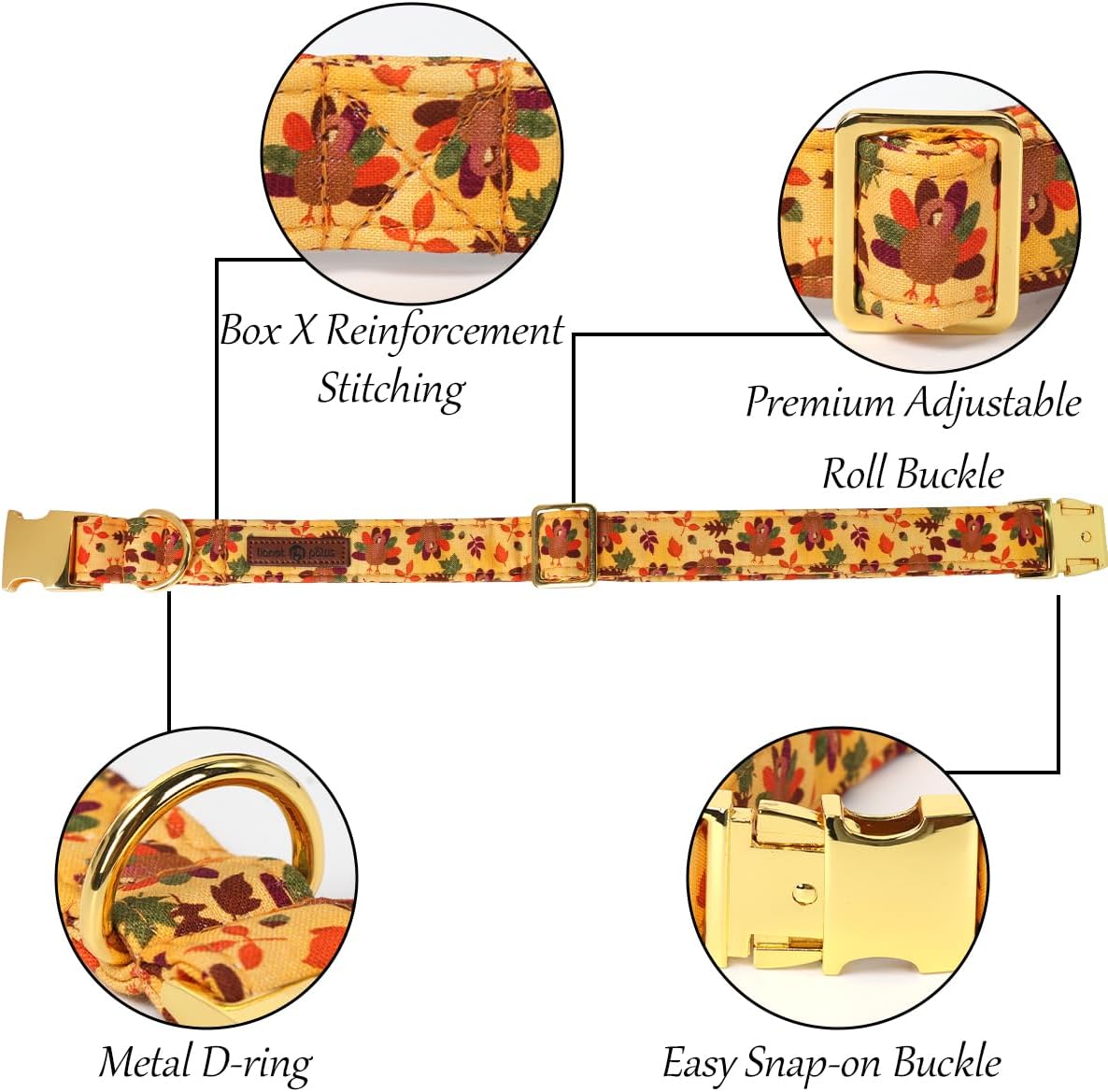 Lionet Paws Thanksgiving Day Dog Collar with Flower, Dogs Flower Collar with Metal Buckle for Dogs, Adjustable Comfortable Dog Collars Girl, XS, Neck 8-12 in