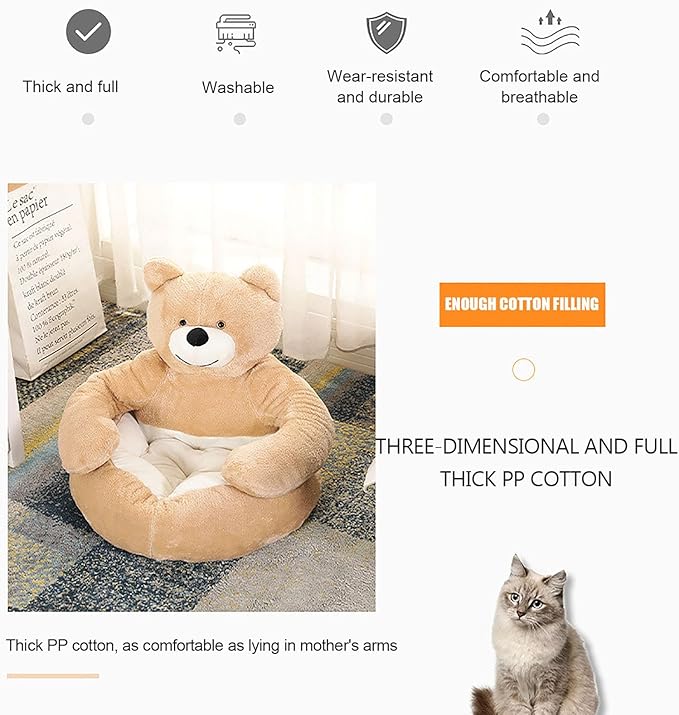 Dog Sofas & Chairs, pet Shape Sofa, Slip Resistant Dog cat Furniture, Adorable Bear Shaped Pet Sofa Bed, Washable Dog cat Couch, Plush Soft Couch for Dogs and Cats S(bottomDiameter46cm) Brown+mat