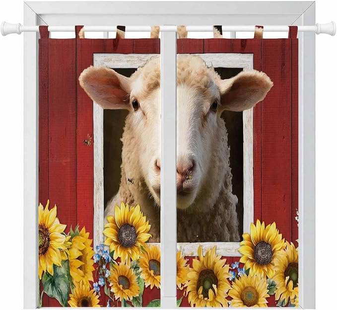 Sheep Sunflower Living Room Curtains 84 Inch Length, Window Curtains Tab Top