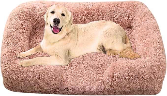Dog Beds Large Sized dog Orthopedic, Sofa Dog Bed with Waterproof Lining and Nonskid Bottom, Rectangle Washable Dog Bed for Medium Small Dogs and Cats Comfortable ( Color : Khaki , Size : 23 x 18" )