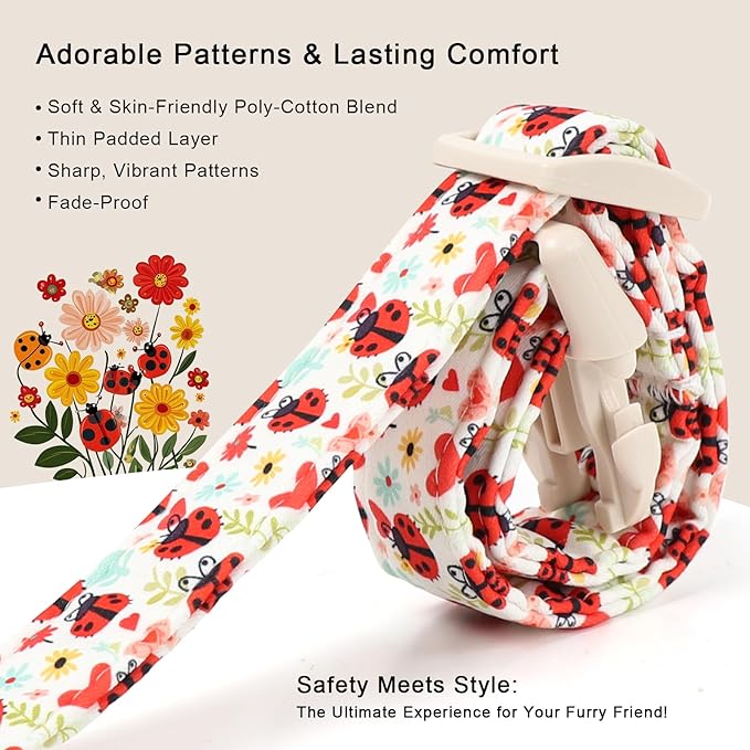 Ladybug Dog Collar for Large Dogs - Cute Spring/Summer Dog Collar, Lightweight Adjustable Cartoon Love Bug Garden Mom Dogs Collars with Quick Release Buckle L