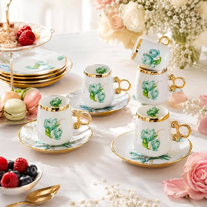 Porcelain Tea Cups and Saucers Set