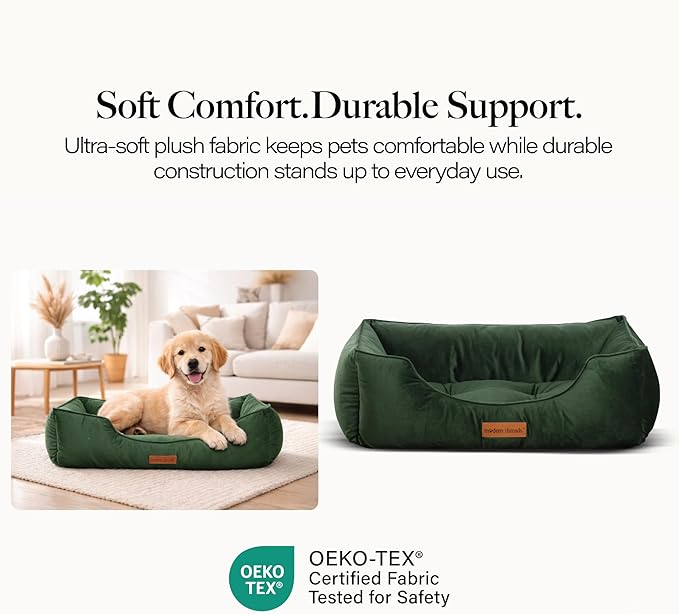 Modern Threads Luxury Dog Bed - Comfortable Tufted Velvet Cushion for Small to Large Dogs - Machine Washable - Durable & Cute Sleep Space for Pets - Pamper Your Pet with Cozy Beds - Forest Green