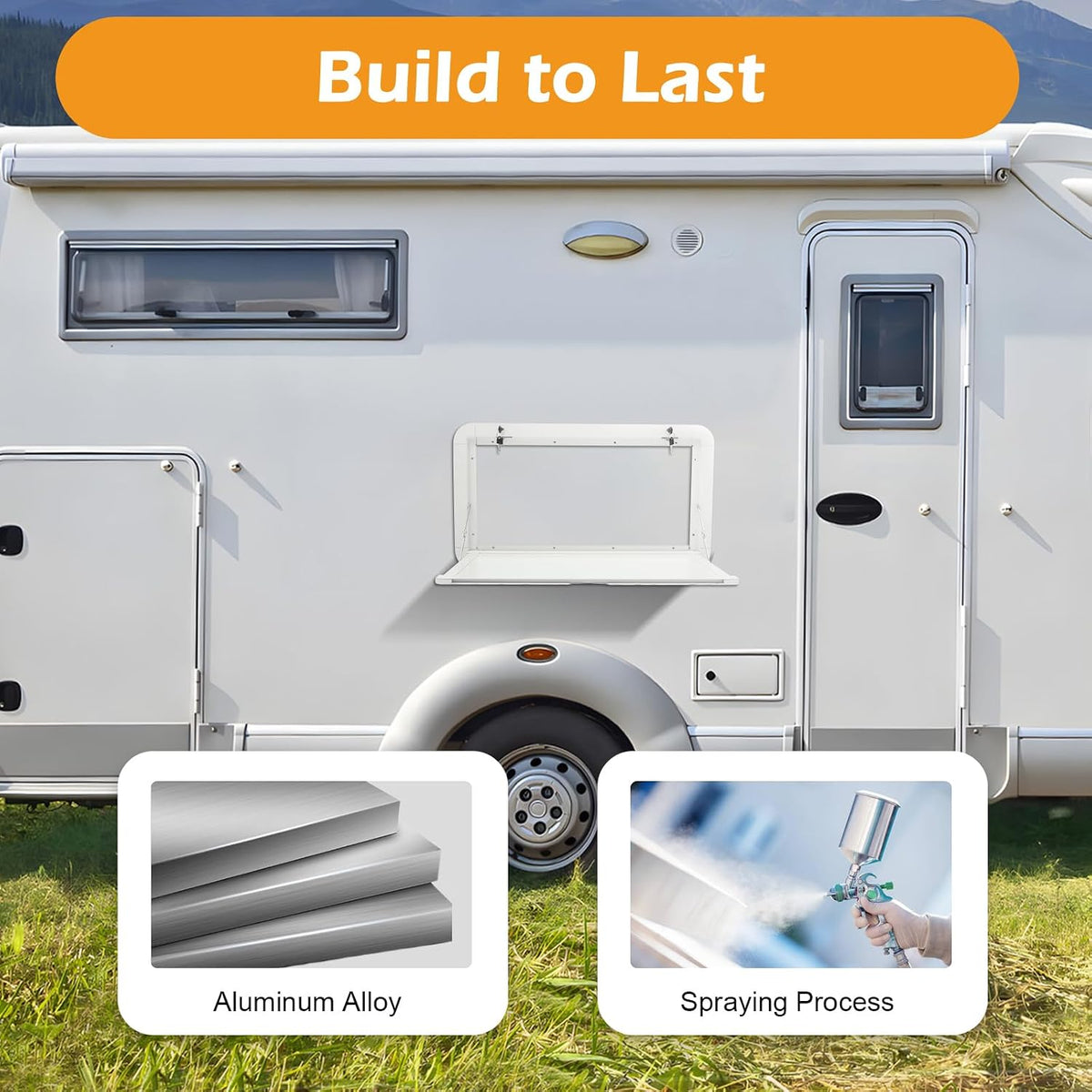 RV Caravan Folding Table Wall Mount White Camping Picnic Hanging Dining Table Premium Aluminum Alloy Folding Wall Table Computer Workstation for RV Caravan (31.5 x 17.7 inch)