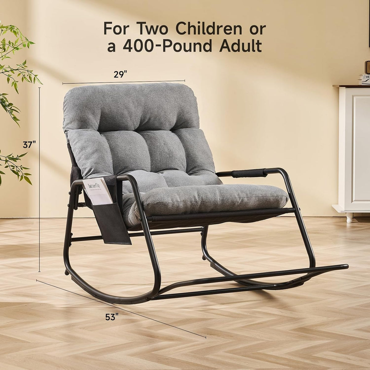 ONBRILL Adjustable Backrest Rocking Chair, Patio Rocking Chair with Cushion
