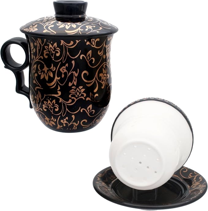 Porcelain Tea Cup with Infuser Lid and Saucer Sets