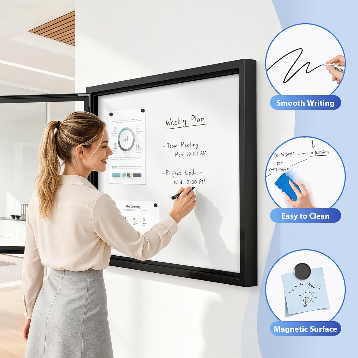 SWANCROWN 37x28 in Outdoor Bulletin Board, Enclosed Whiteboard, Black Frame