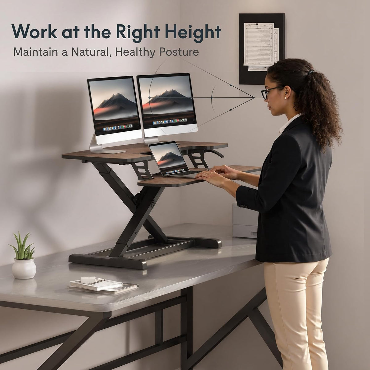 FLEXISPOT 36" Standing Desk Converter, Dual Monitor Desk Riser, Sit Stand Computer Workstation with Ergonomic Height Adjustment, Large Stand Up Desk Riser for Home Office, Walnut