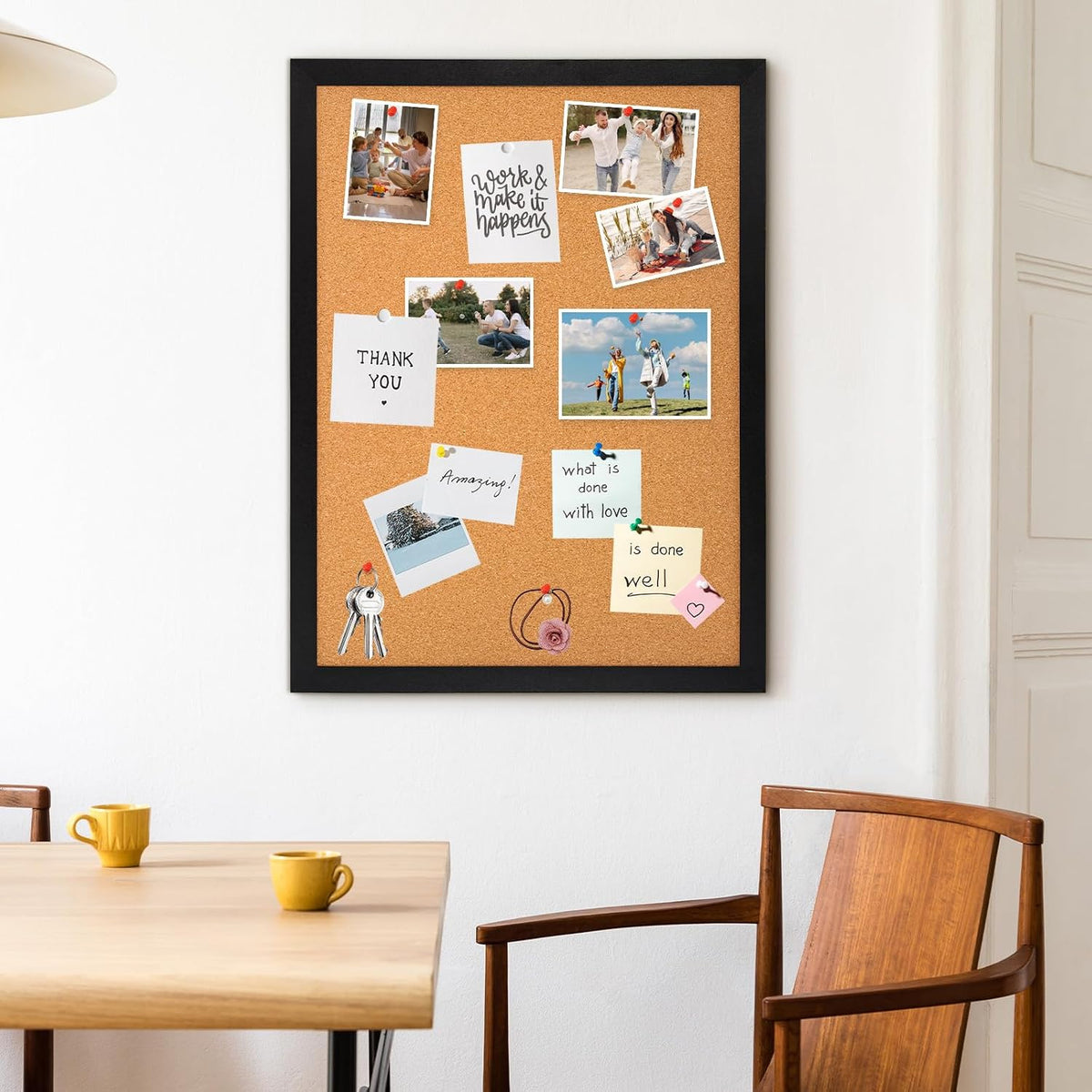 DOLLAR BOSS Cork Board for Wall 36"x24", Black Wood Framed Bulletin Board