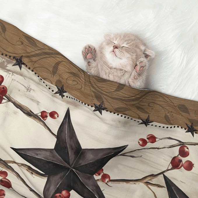 Western Throw Blanket - Rustic Star Blanket for Dog Cat Farmhouse Pet Blankets 23x16 for Couch Sofa Bed
