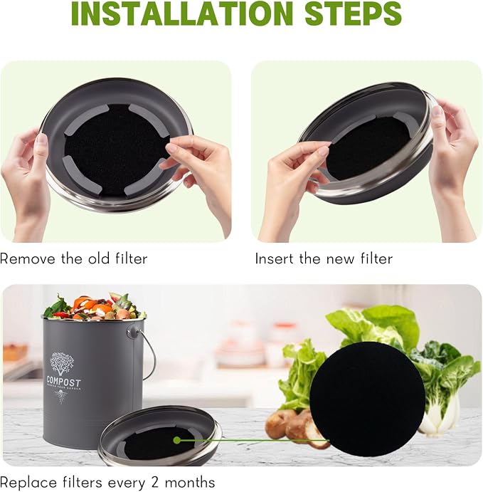 12 Pack - 6.7 Inch Round Compost Bin Charcoal Filters, Extra Thick Activated