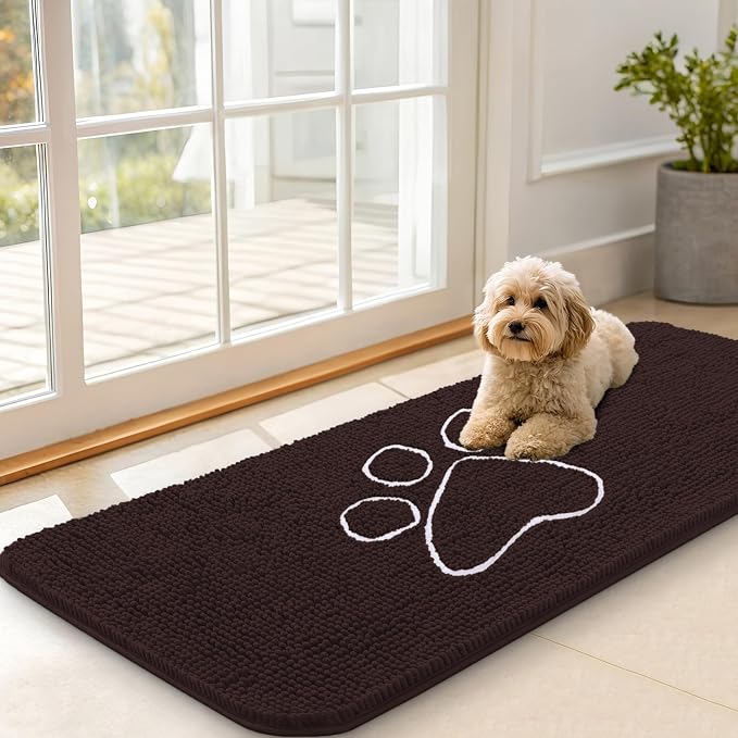 OLANLY Dog Door Mat for Muddy Paws 47x20, Paw Print Design, Absorbs Moisture