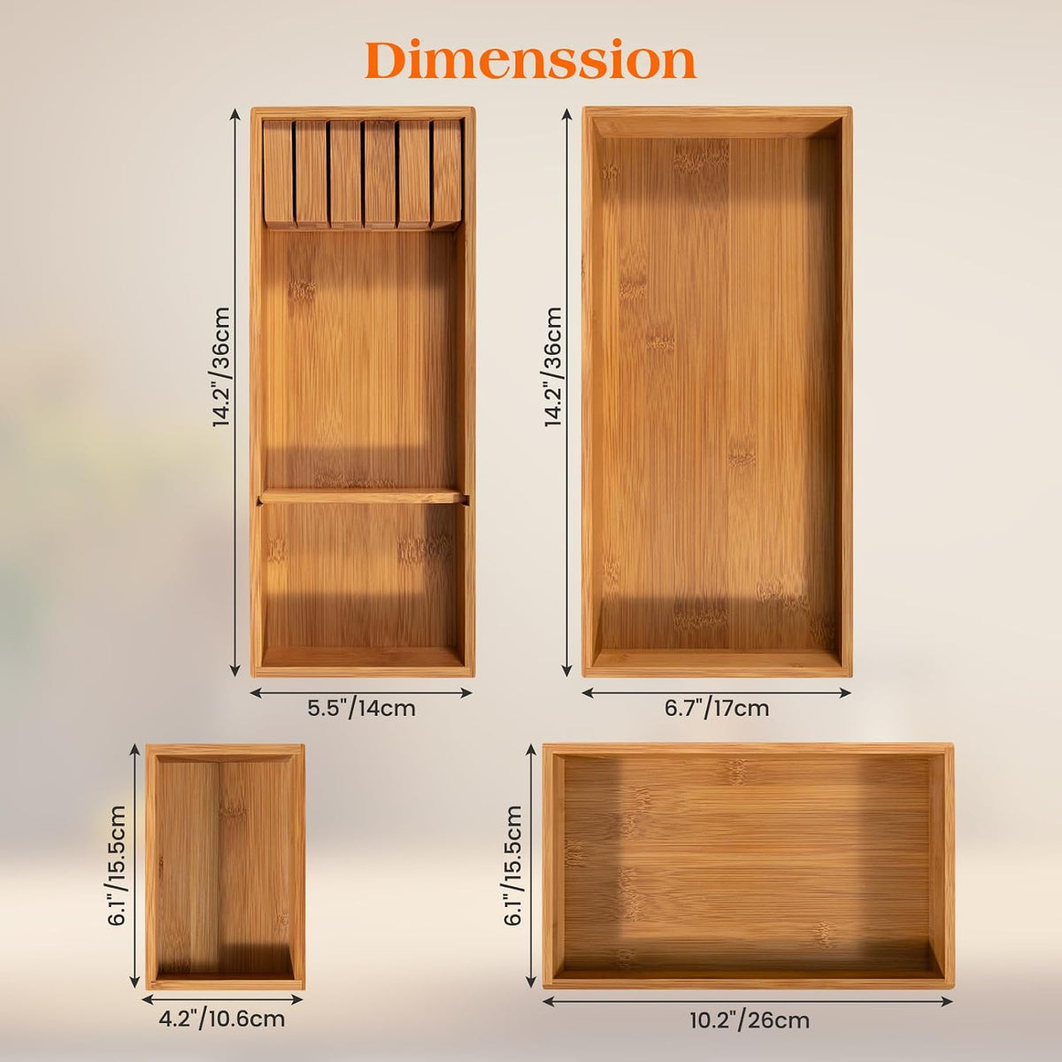 Piklohas Carbonized Bamboo Kitchen Silverwar Drawer Organizer