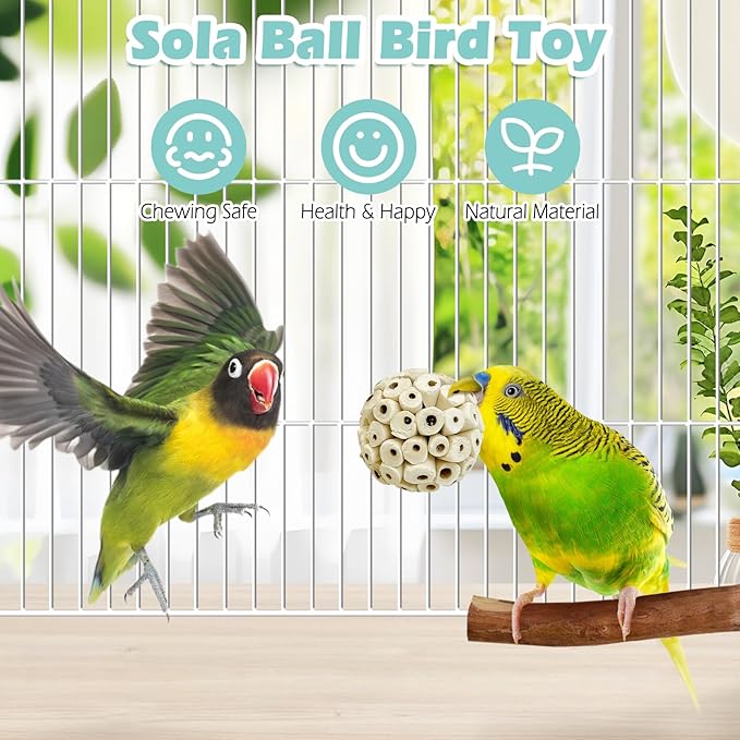 PINVNBY 6 Pack Small Sola Balls Bird Toys Soft & Chewable Bird Chew Ball Natural Sola Plant Lightweight Shred Toy for Parakeet Cockatiel Lovebird Budgie and Similar Sizes Pets