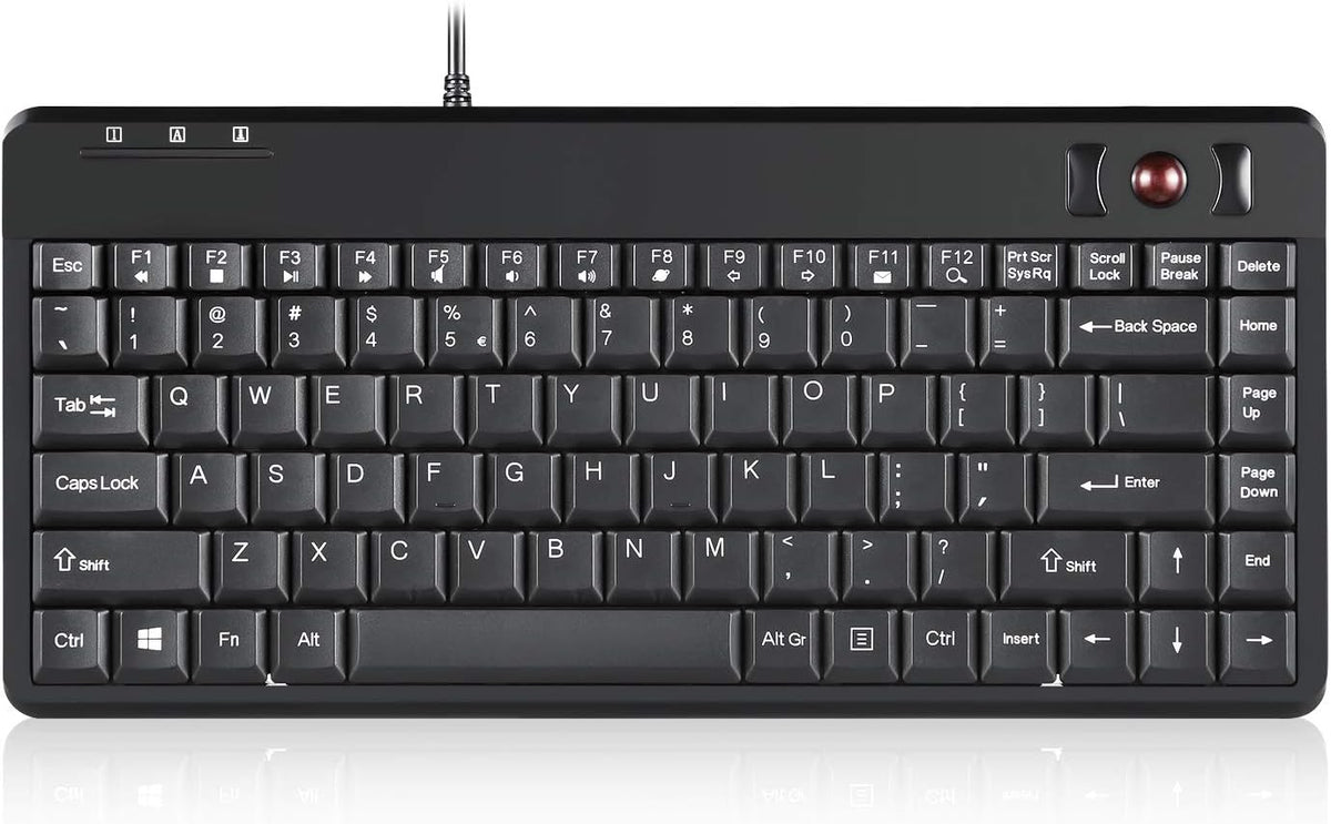 Perixx PERIBOARD-505H Wired Mini Keyboard with Built-in Trackball, 0.55 Inch Trackball and 2 USB Hubs, Black, US English Layout
