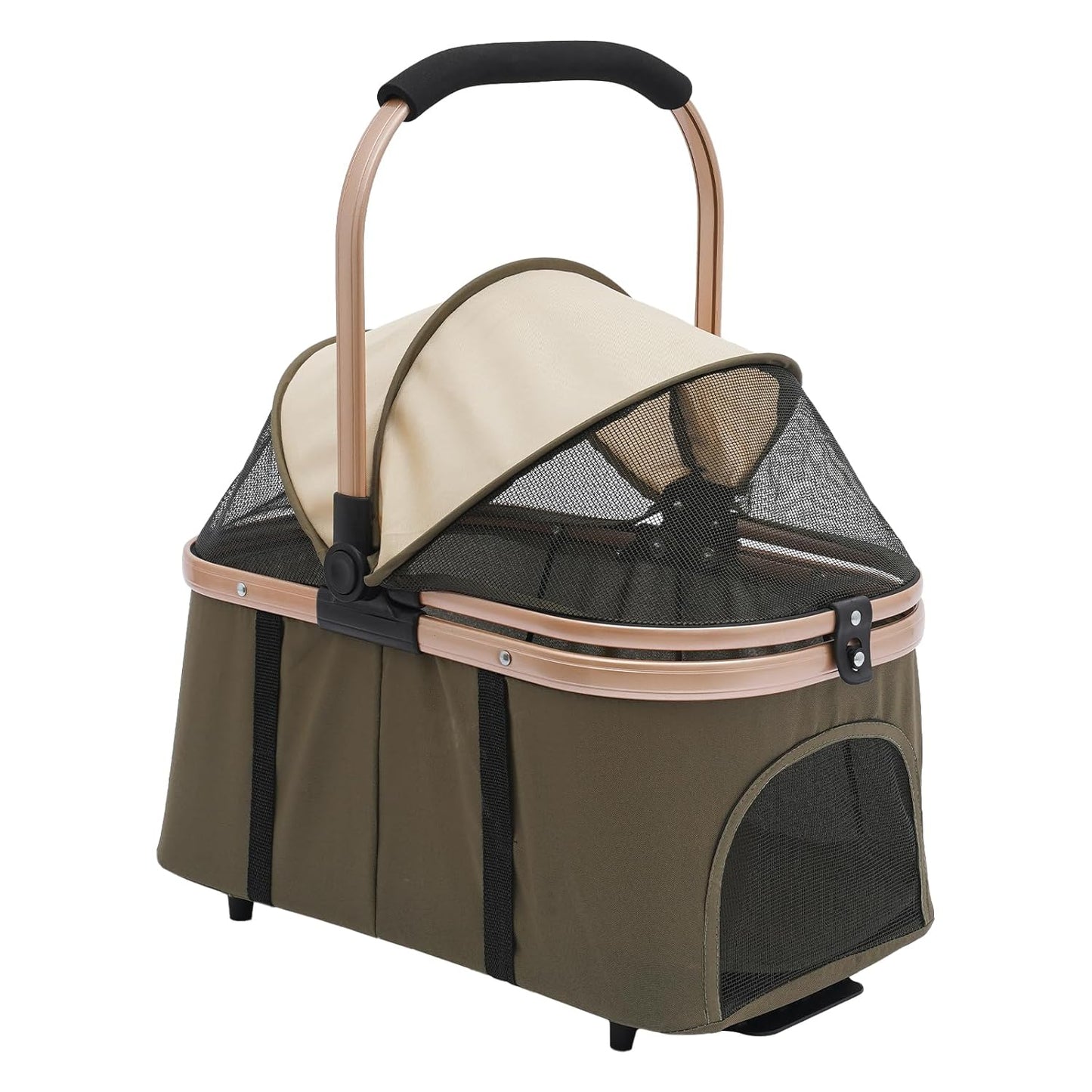 2-Layers Pet Stroller for 2 Cats/Dogs,Foldable Lightweight 77lbs Capacity Carrier, 4 Wheels, Removable Basket & Storage Pocket,for Small Pets (Green)