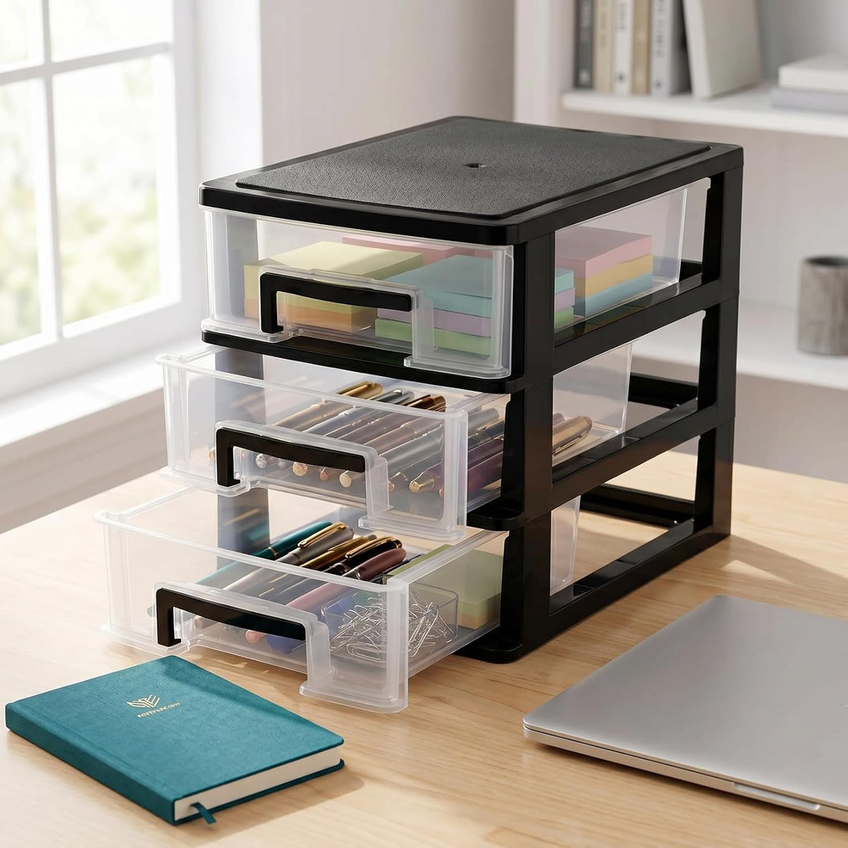 DOITOOL 3 Drawer Desk Organizers, Plastic Home Office Storage Organizer, Makeup Organizer Storage Station Cubes, Cosmetics Jewelry Storage Box for Bathroom, Dorm, Desk, Office