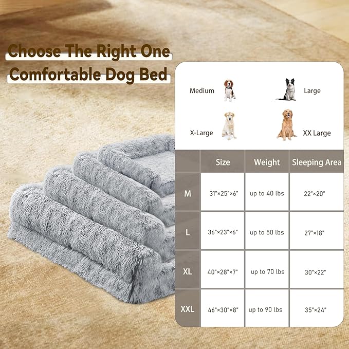 Orthopedic Dog Bed for Extra Large Dogs Breeds, Dog Sofa Beds with Pillow,High Density Egg Crate Foam Dog Beds,Waterproof Deluxe Plush Couch Dog Bed with Removable Washable Cover