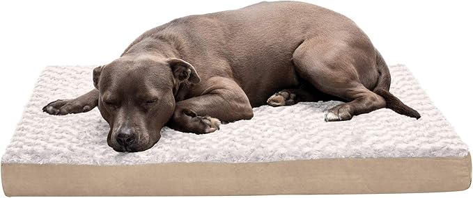 Furhaven Memory Foam Dog Bed for Large/Medium Dogs w/ Removable Washable Cover, For Dogs Up to 55 lbs - Ultra Plush Faux Fur & Suede Mattress - Cream, Large