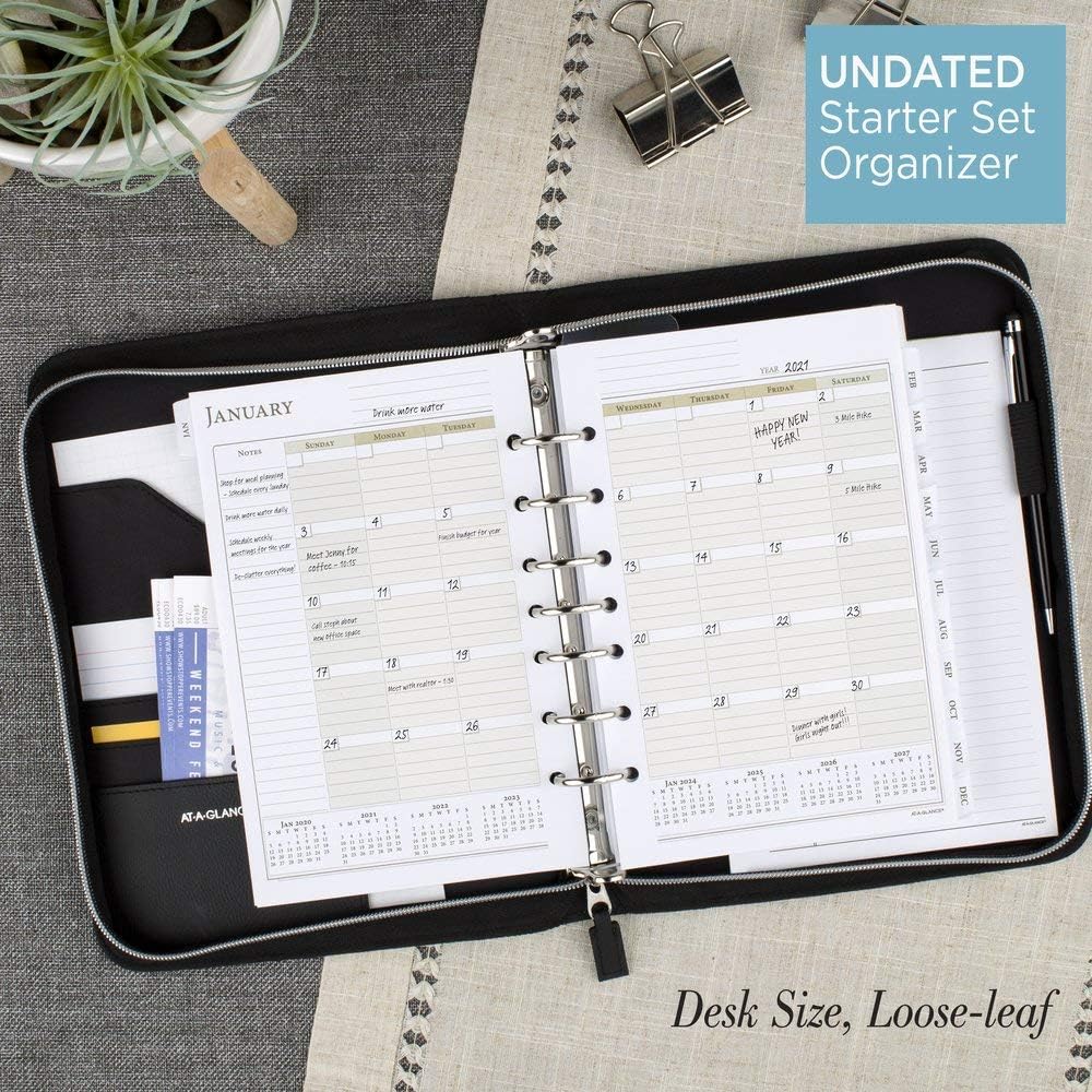 AT-A-GLANCE Textured Faux Leather Undated Starter Set, Desk Size, Black (031-0340-05)