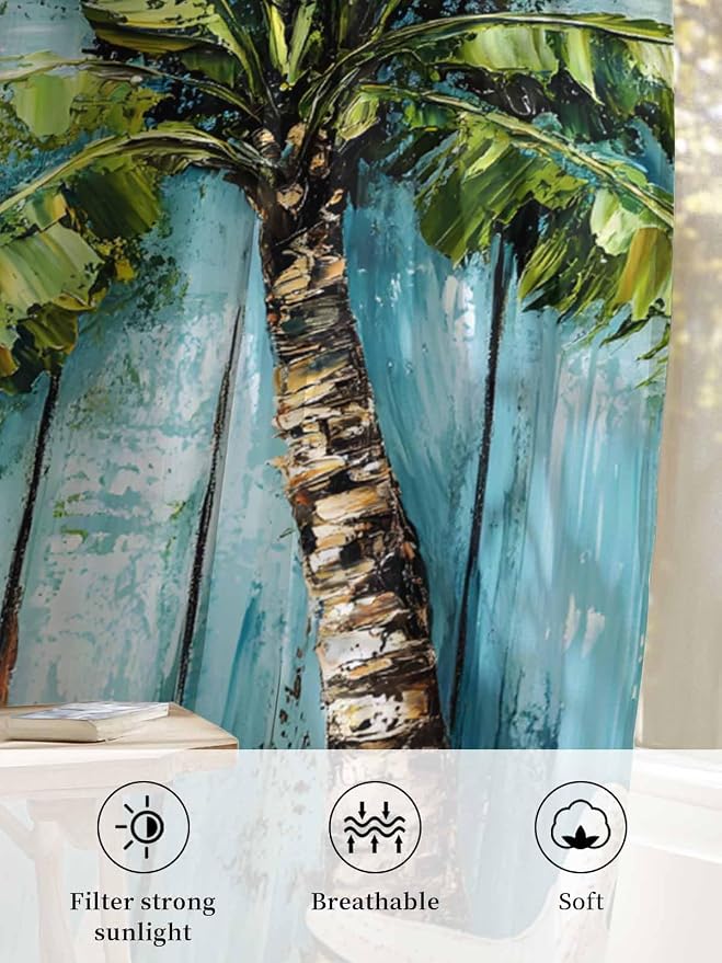 Sheer Curtains 72 Inches Long, Coastal Beach Starfish Semi Sheer Curtains Light