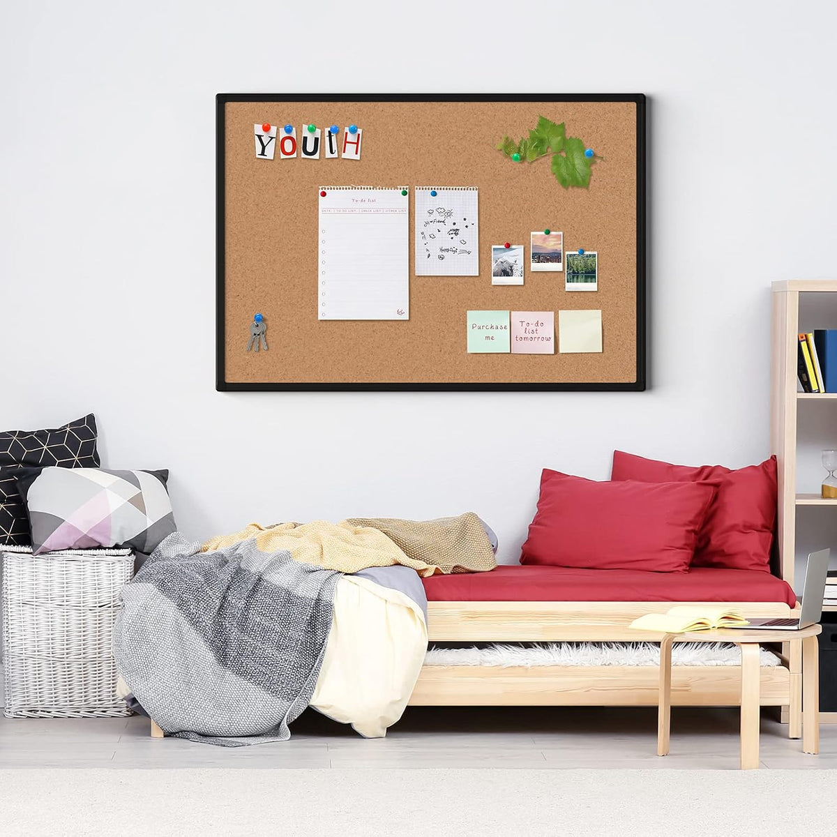 Bulletin Board 48 x 36, Black Aluminium Framed 4x3 Corkboard , Large Wall Mounted Notice Board with 18 Push Pins for School, Home & Office