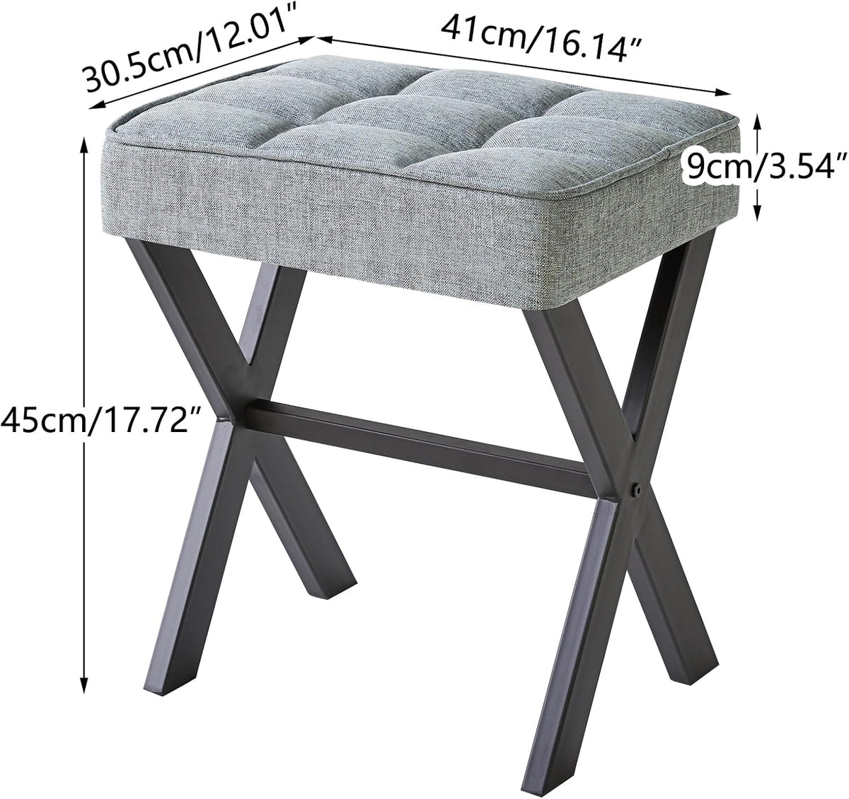 IBUYKE Square Makeup Stool with X-Leg, Linen Vanity Chair, Blue Gray LG-70L